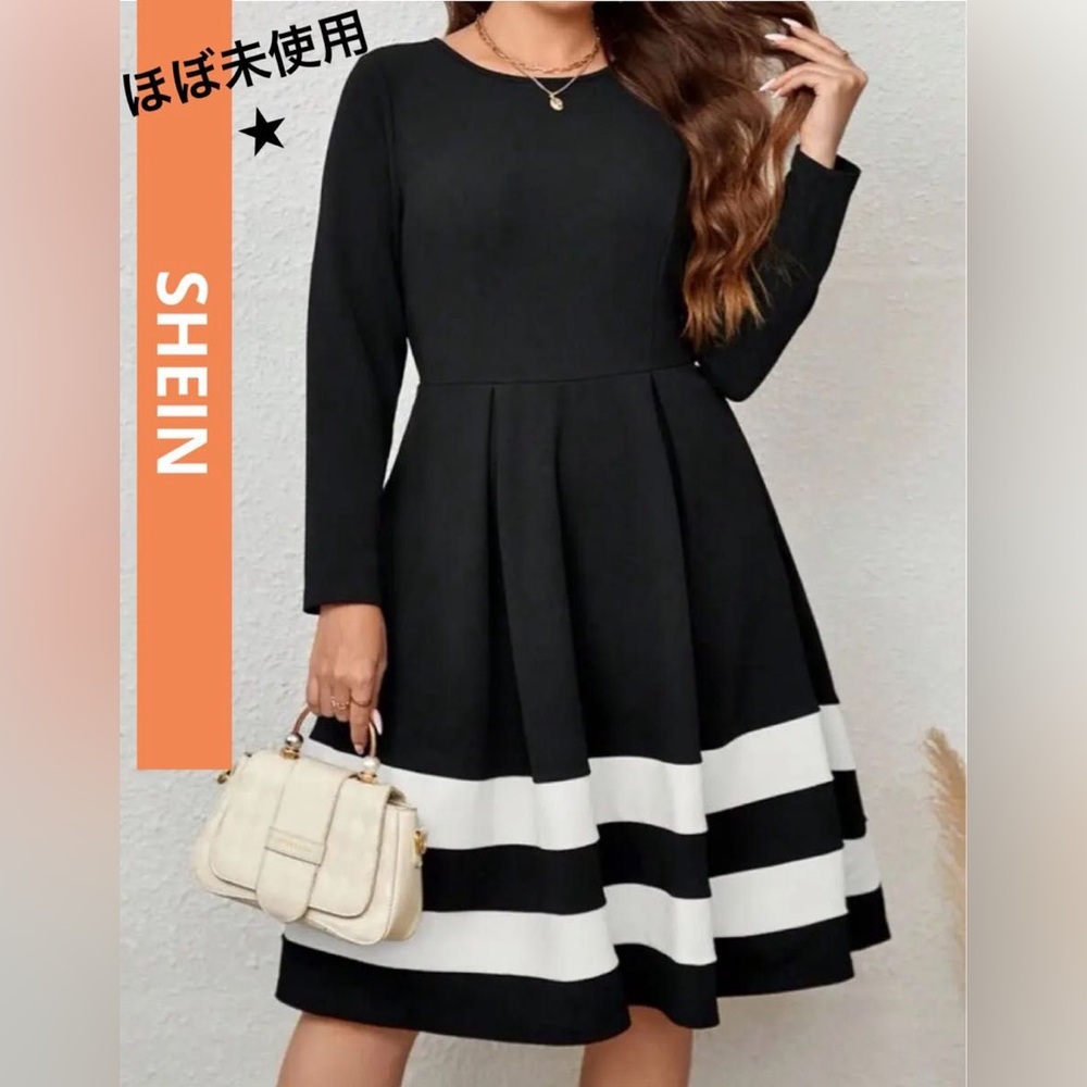 Pre-Owned Black & White SHEIN Emery Rose A-Line Vintage Pleated Dress